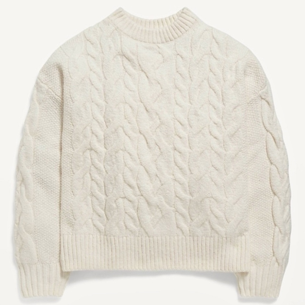 Old Navy Cozy Mock-Neck Cable-Knit Pullover Sweater Girls Small 6/7 Cream Ivory